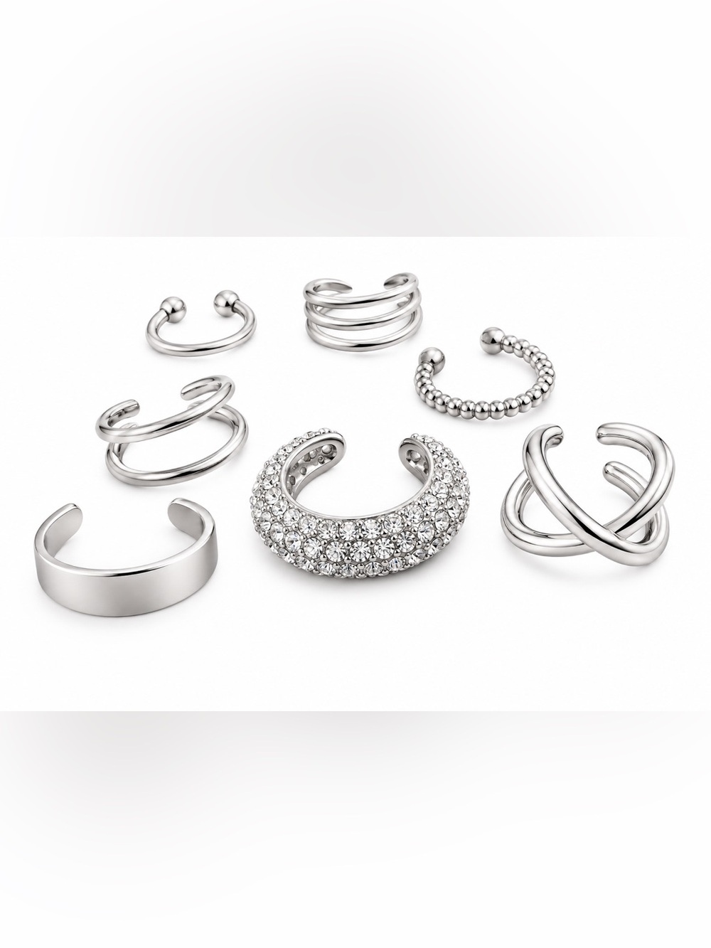 Crystal Pave Silver-Tone Ear Cuff - Fashion Jewelry